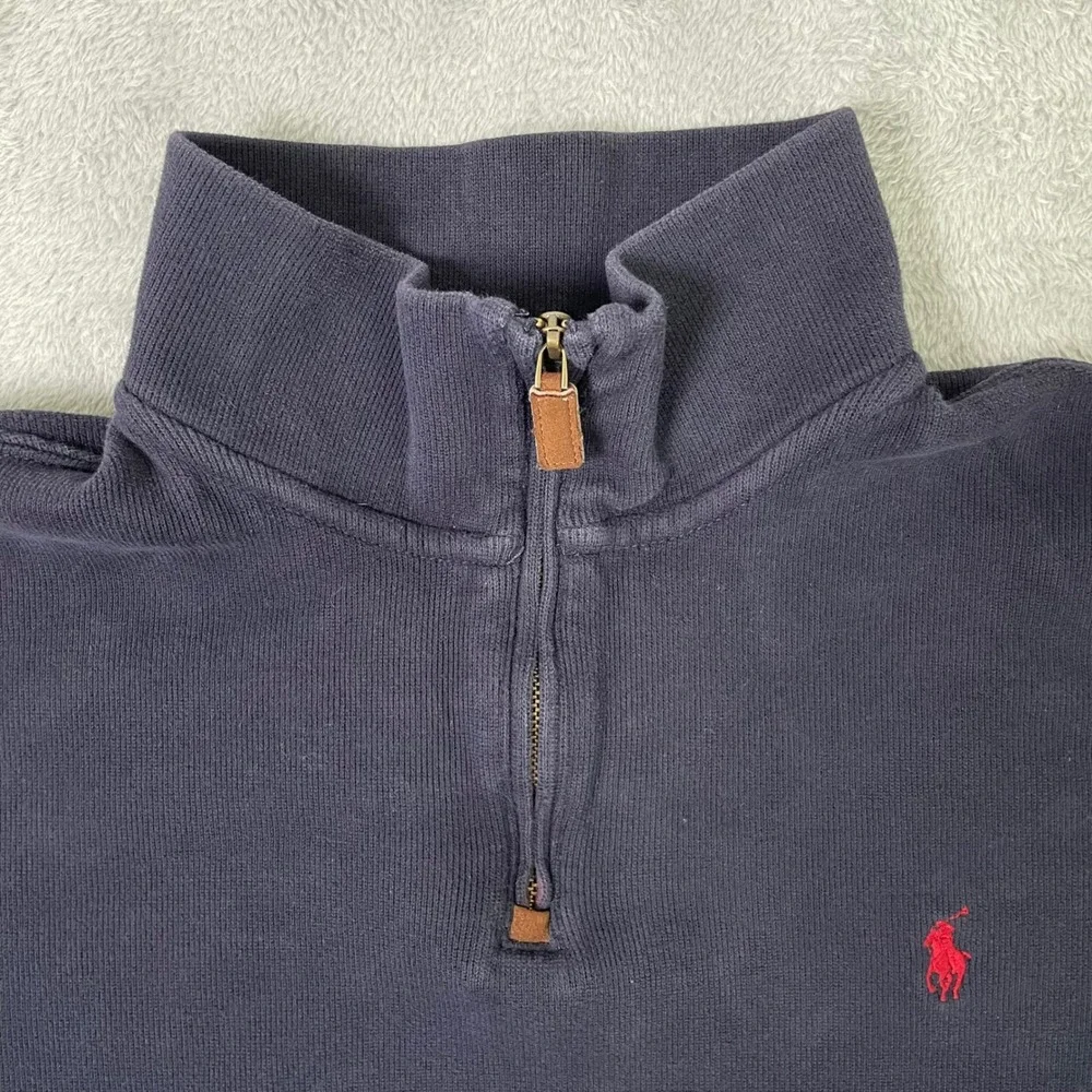 Polo Ralph Lauren Quarter‎ Zip Mens XL Navy Blue Cotton Pullover Sweater Preppy